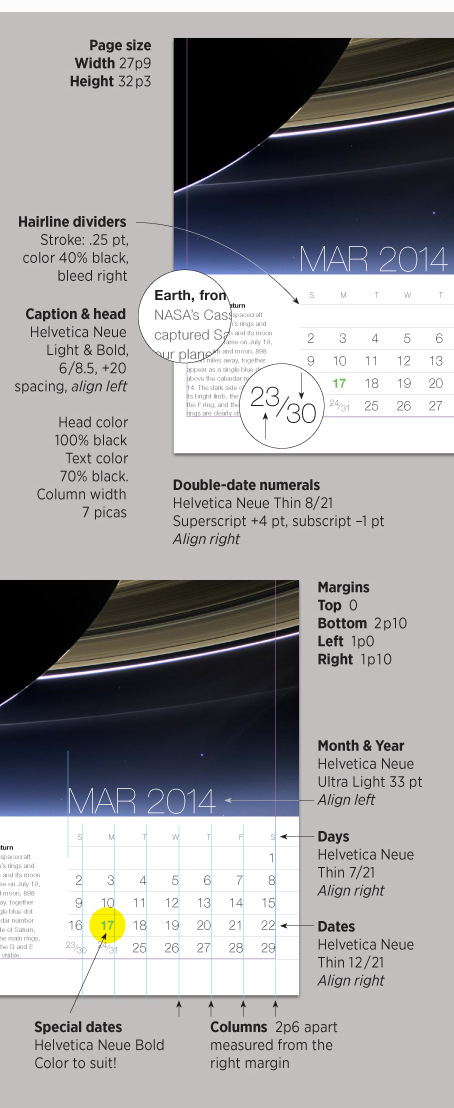 NASA calendar specs