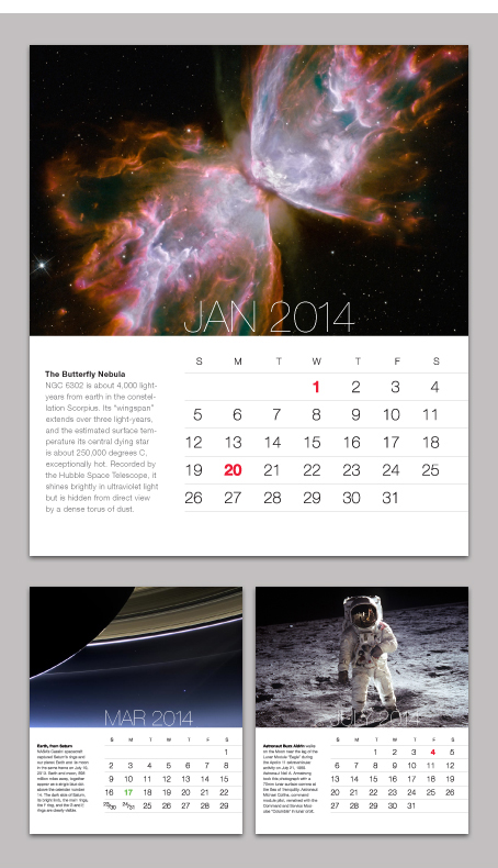 Calendar featuring photo's from NASA's archives