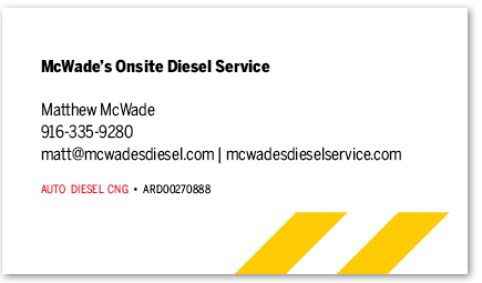 McWade's Onsite Diesel Service card version 13b