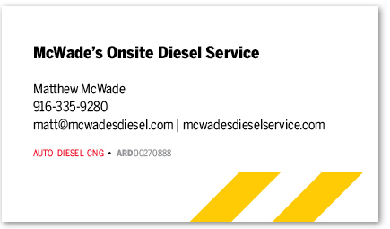 McWade's Onsite Diesel Service card version 14a