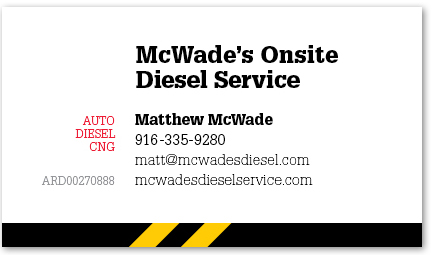 McWade's Onsite Diesel Service card version 18a