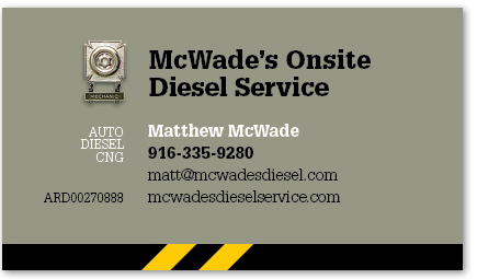 McWade's Onsite Diesel Service card version 20c