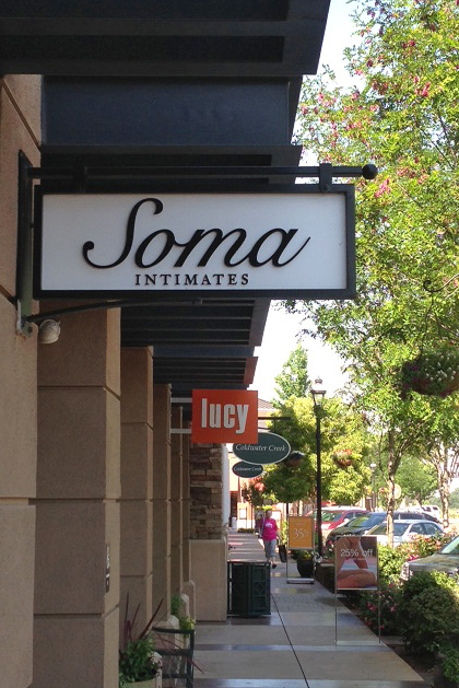 Soma, Lucy, Coldwater Creek signage at the mall